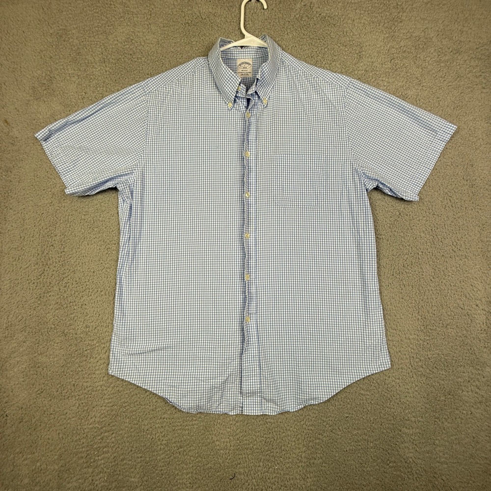 Brooks Brothers Regent Blue‎ Gingham Checkered Short Sleeve Button Up Shirt